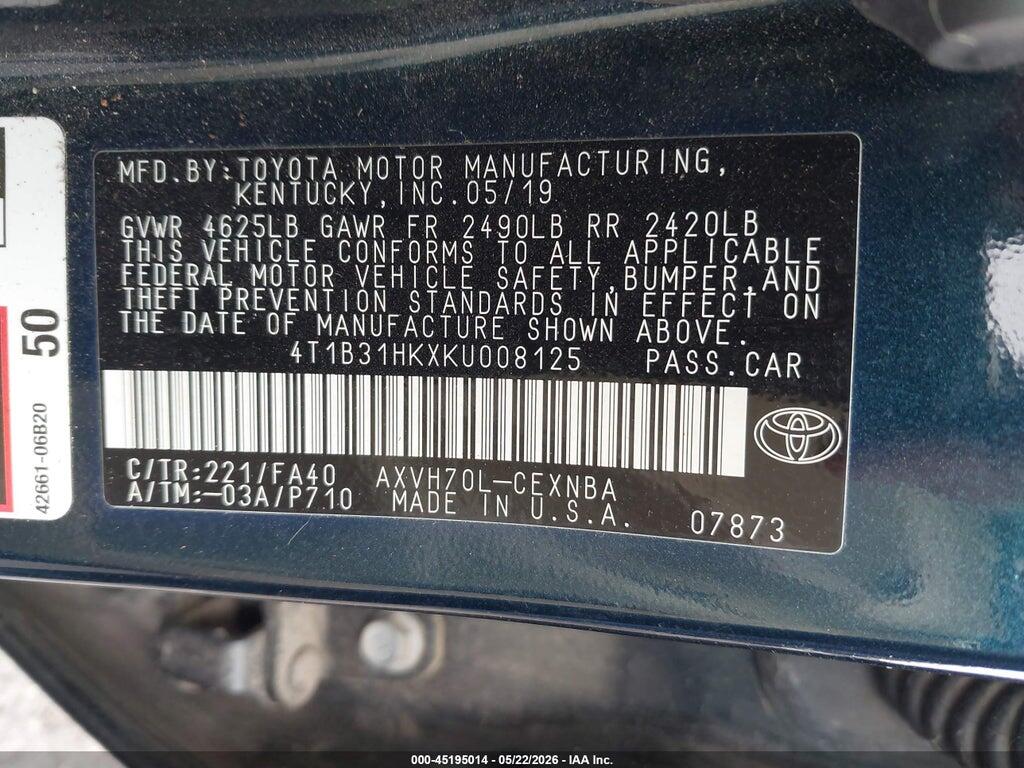 4T1B31HKXKU008125 2019 TOYOTA CAMRY HYBRID photo no. 9