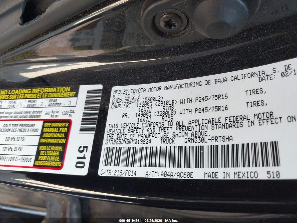 3TMBZ5DN5KM019824 2019 TOYOTA TACOMA photo no. 9