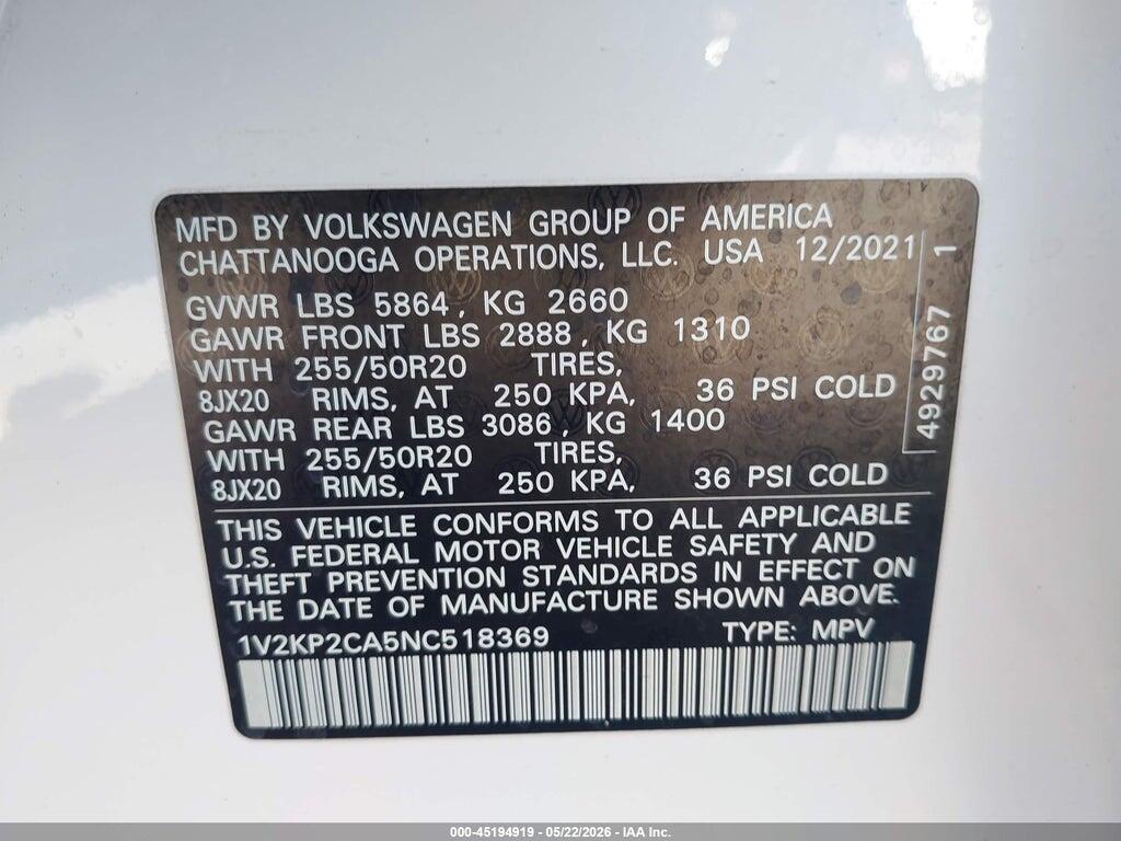 1V2KP2CA5NC518369 2022 VOLKSWAGEN ATLAS photo no. 9
