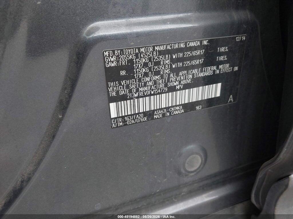 2T3WFREV0FW154729 2015 TOYOTA RAV4 photo no. 9