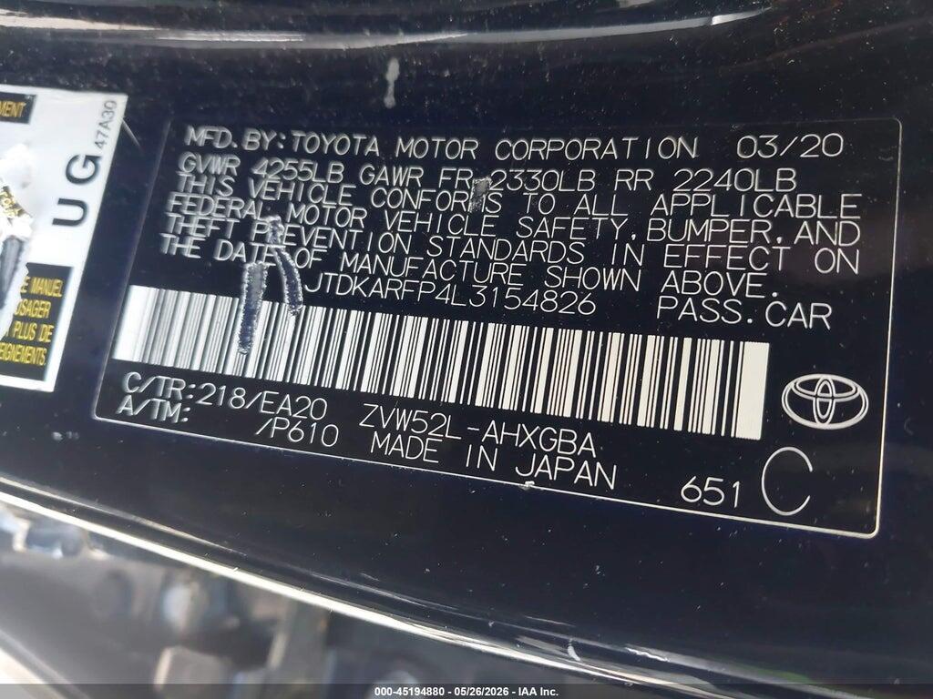 JTDKARFP4L3154826 2020 TOYOTA PRIUS PRIME photo no. 9