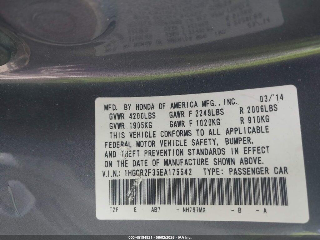 1HGCR2F35EA175542 2014 HONDA ACCORD photo no. 9