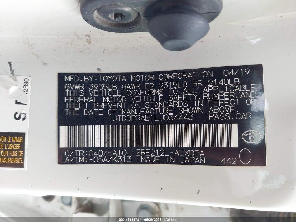 JTDDPRAE1LJ034443 2020 TOYOTA COROLLA photo no. 9
