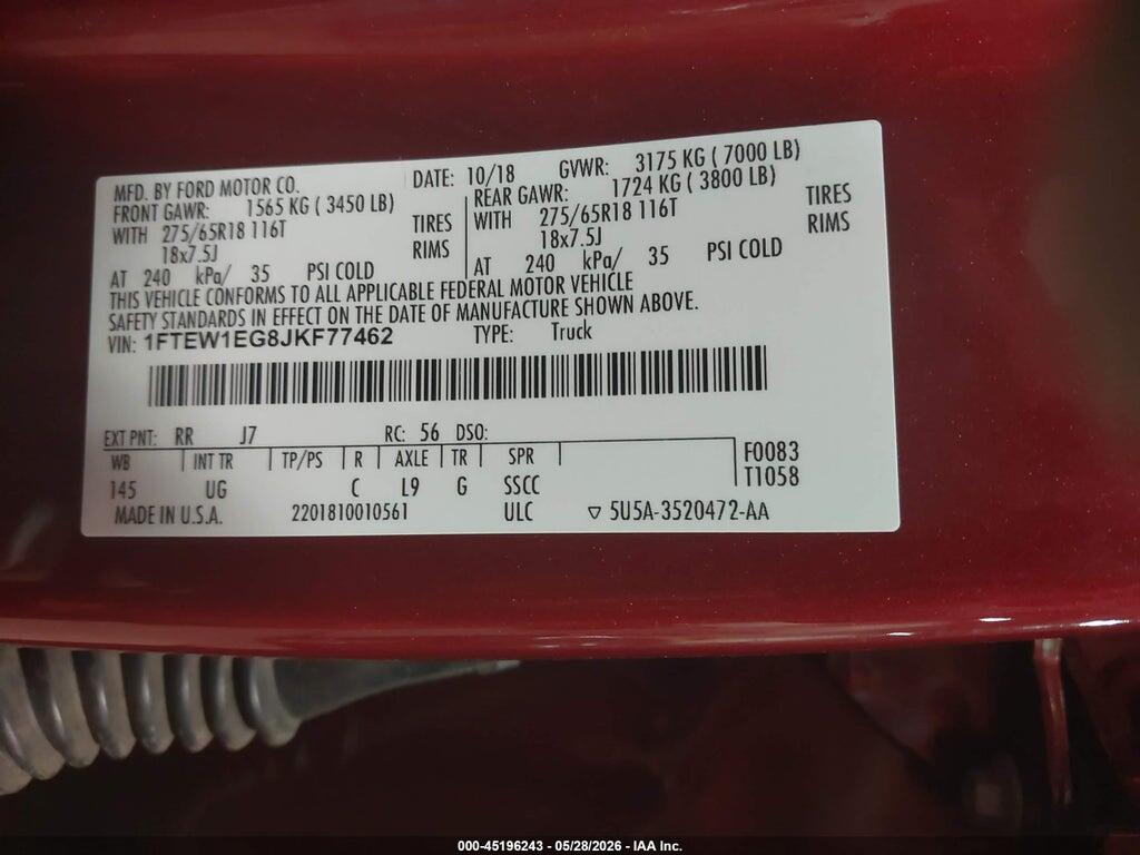 1FTEW1EG8JKF77462 2018 FORD F-150 photo no. 9