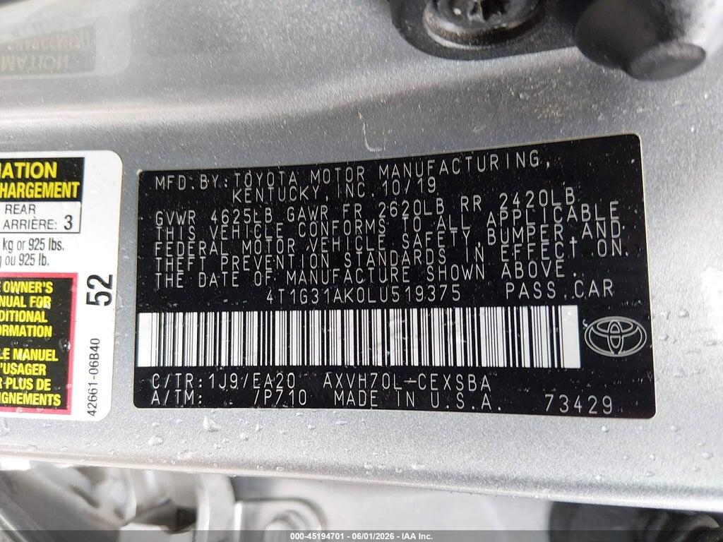 4T1G31AK0LU519375 2020 TOYOTA CAMRY photo no. 9