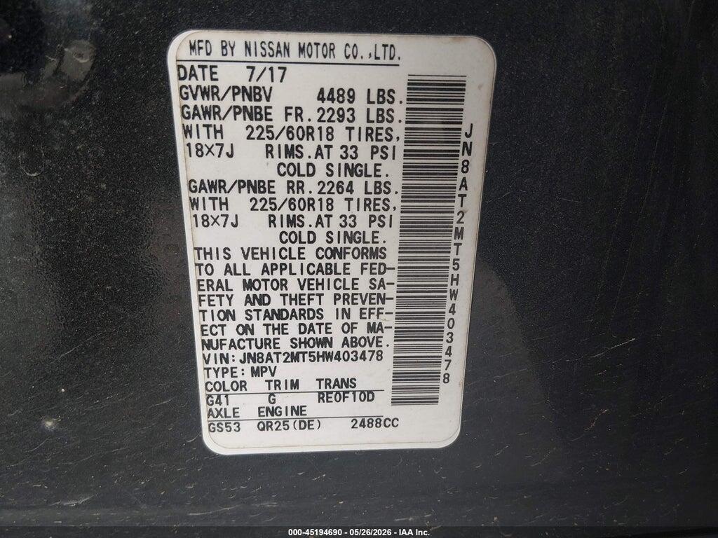 JN8AT2MT5HW403478 2017 NISSAN ROGUE photo no. 9