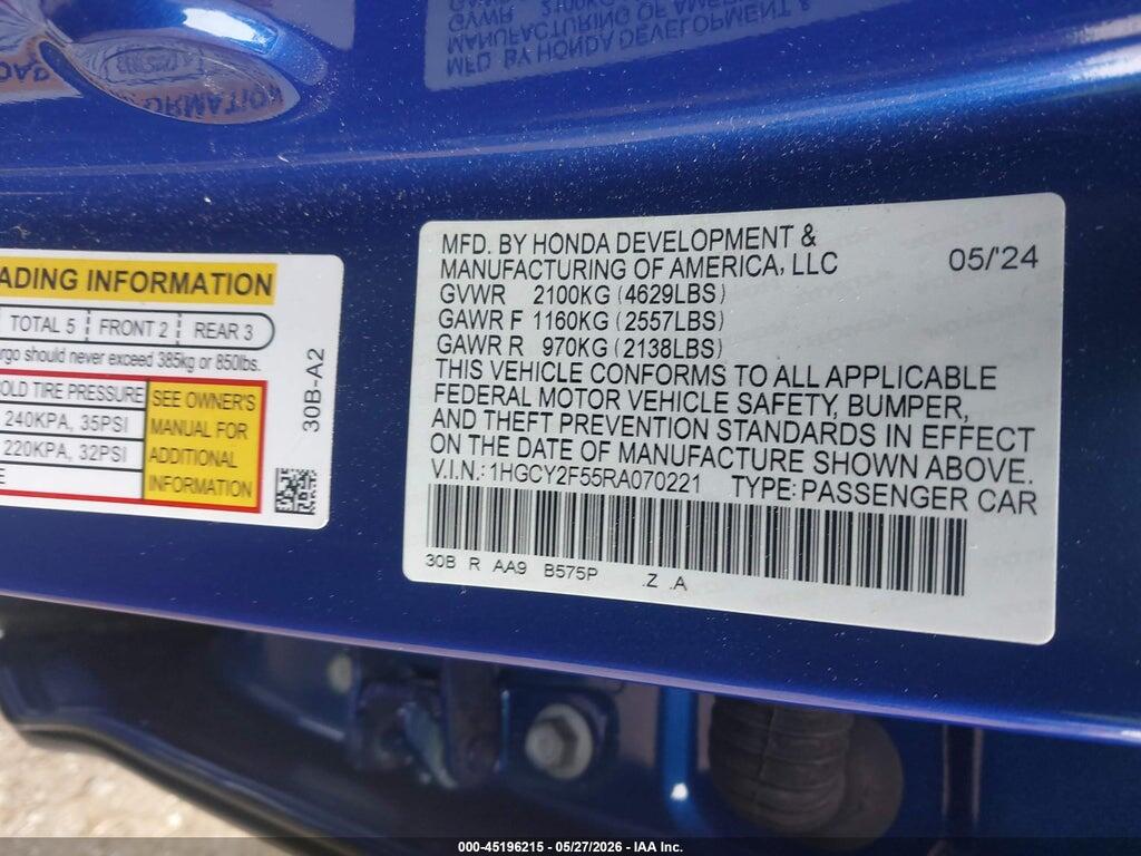 1HGCY2F55RA070221 2024 HONDA ACCORD HYBRID photo no. 9