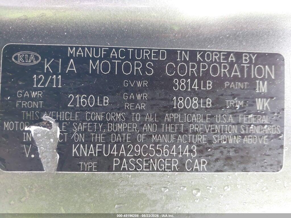 KNAFU4A29C5564143 2012 KIA FORTE photo no. 9