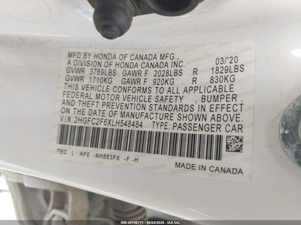 2HGFC2F6XLH548484 2020 HONDA CIVIC photo no. 9