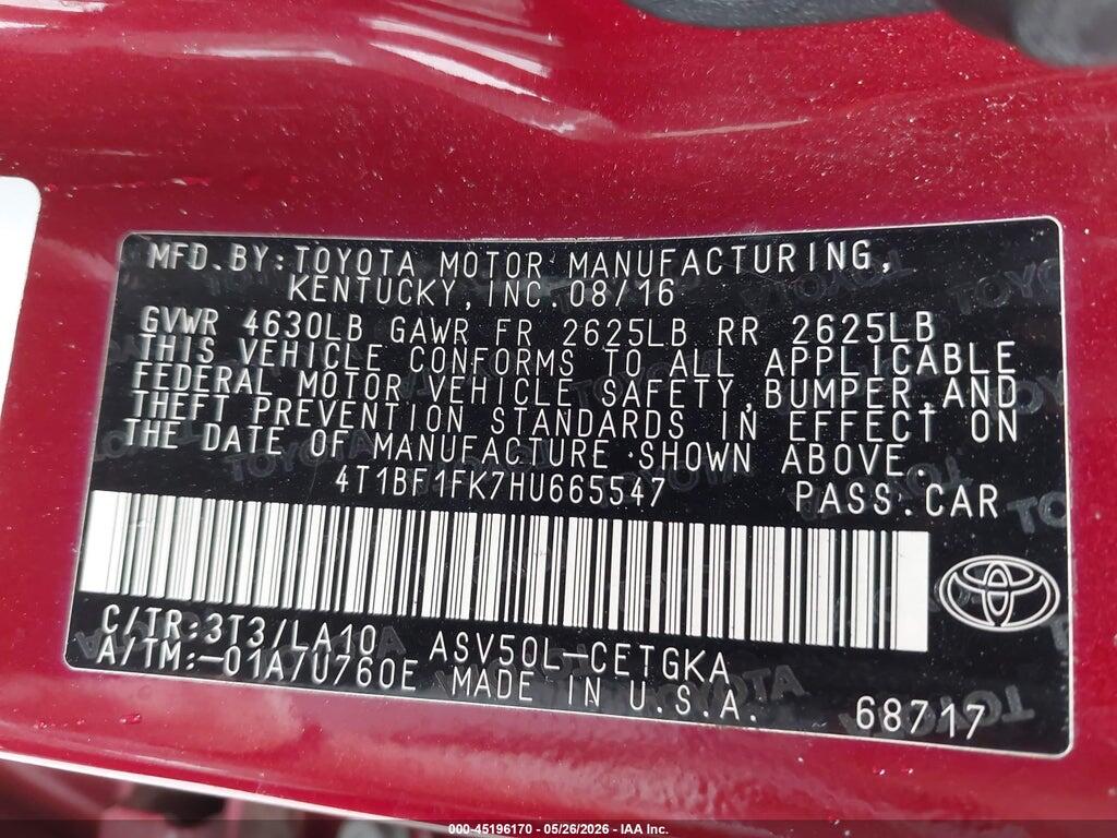 4T1BF1FK7HU665547 2017 TOYOTA CAMRY photo no. 9