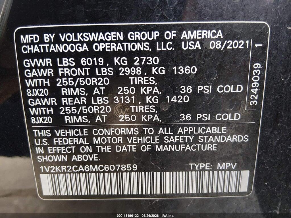 1V2KR2CA6MC607859 2021 VOLKSWAGEN ATLAS photo no. 9