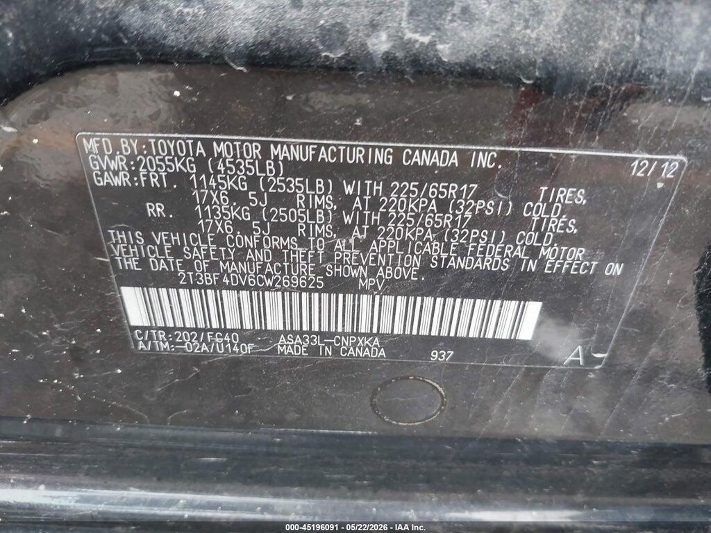 2T3BF4DV6CW269625 2012 TOYOTA RAV4 photo no. 9