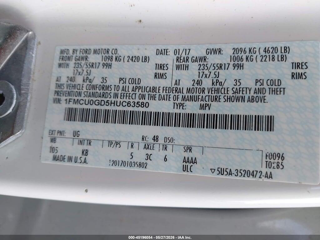 1FMCU0GD5HUC63580 2017 FORD ESCAPE photo no. 9