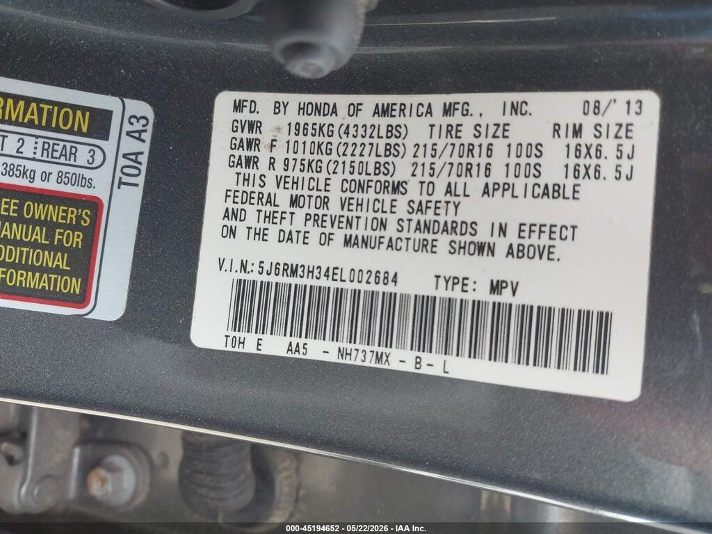 5J6RM3H34EL002684 2014 HONDA CR-V photo no. 9