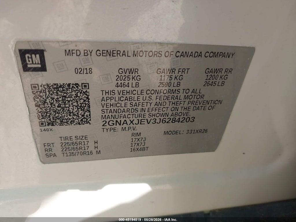 2GNAXJEV3J6284203 2018 CHEVROLET EQUINOX photo no. 9