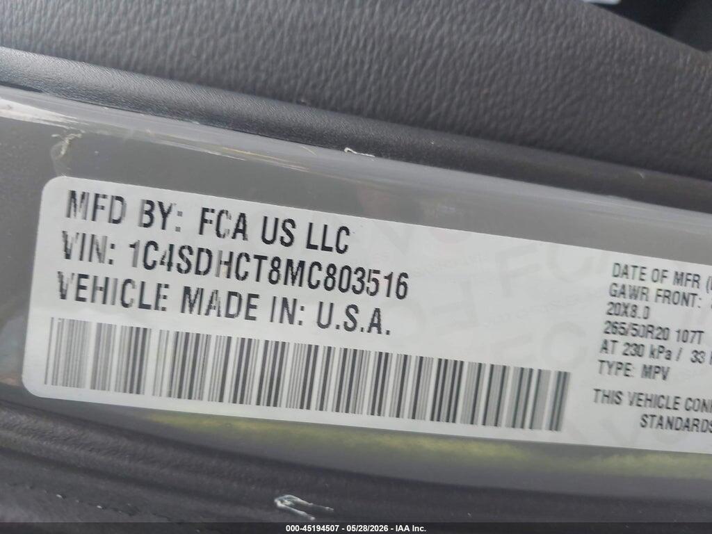 1C4SDHCT8MC803516 2021 DODGE DURANGO photo no. 9