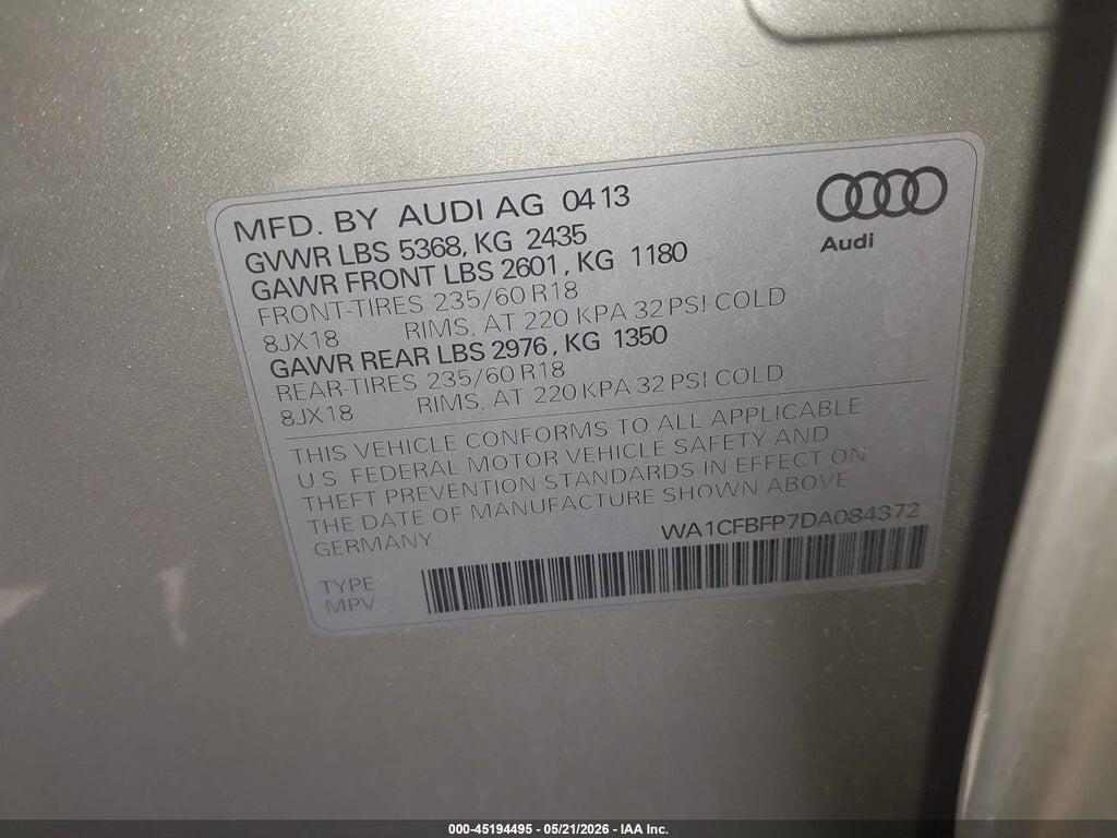 WA1CFBFP7DA084372 2013 AUDI Q5 photo no. 9