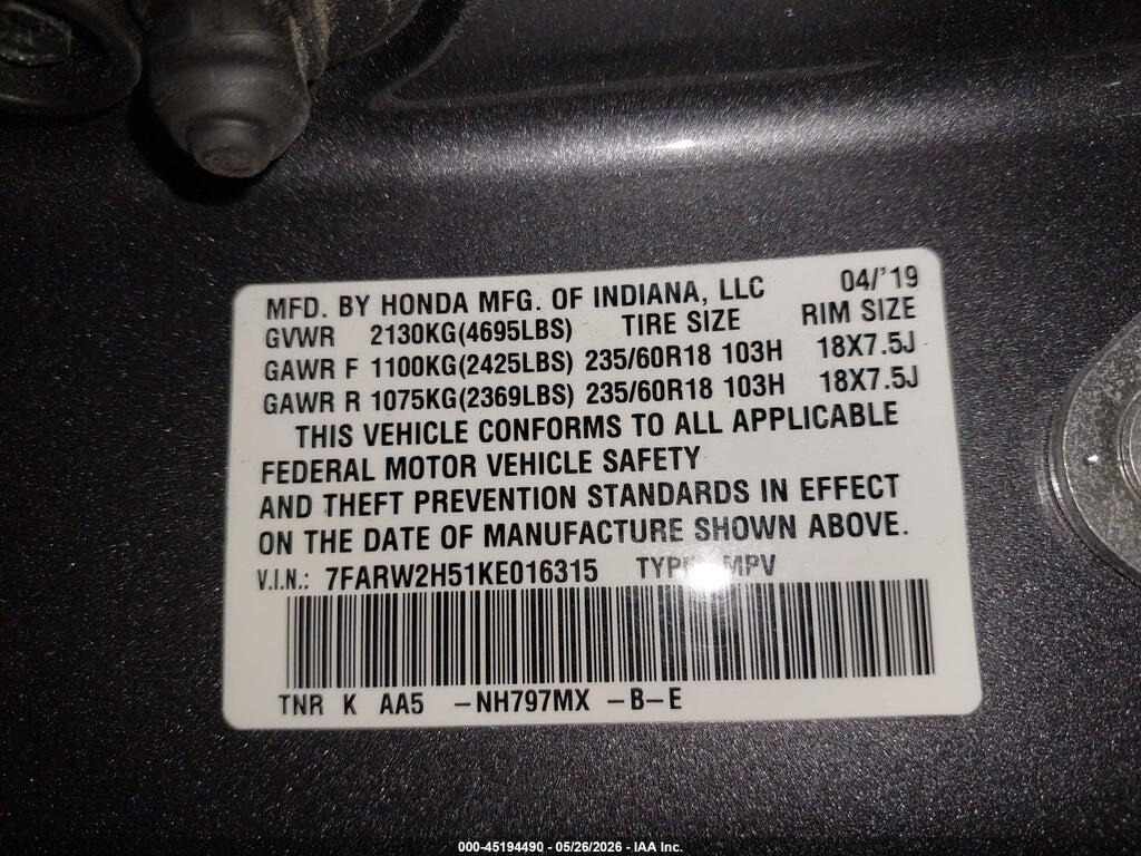 7FARW2H51KE016315 2019 HONDA CR-V photo no. 9