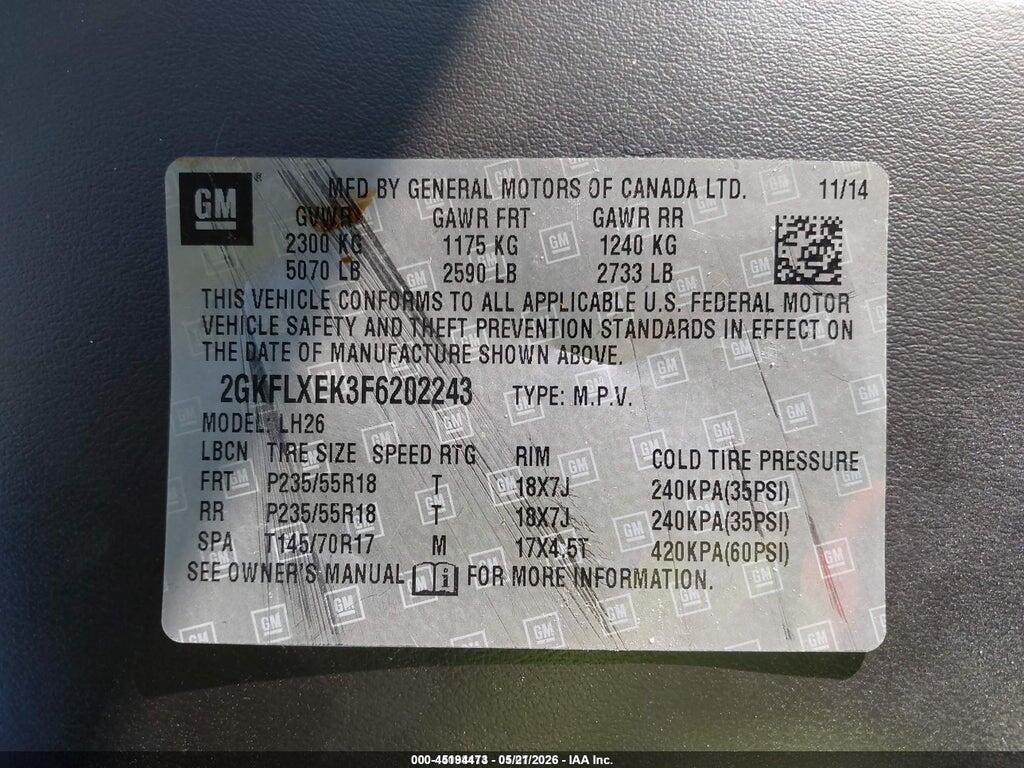 2GKFLXEK3F6202243 2015 GMC TERRAIN photo no. 9