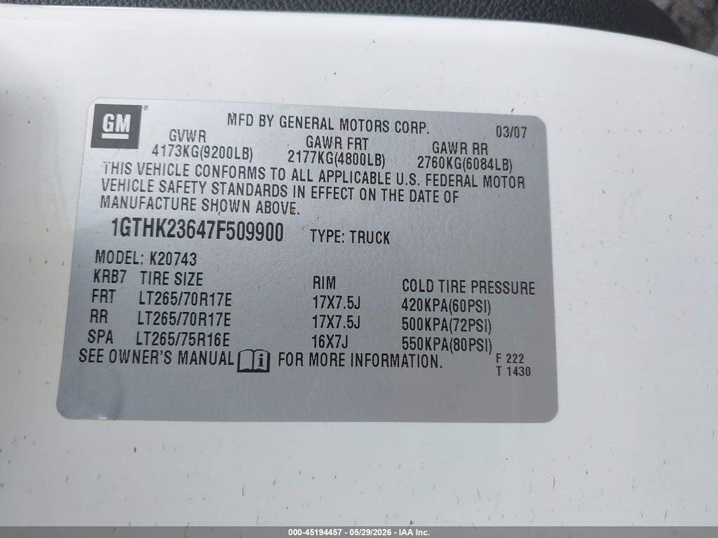 1GTHK23647F509900 2007 GMC SIERRA 2500HD photo no. 9