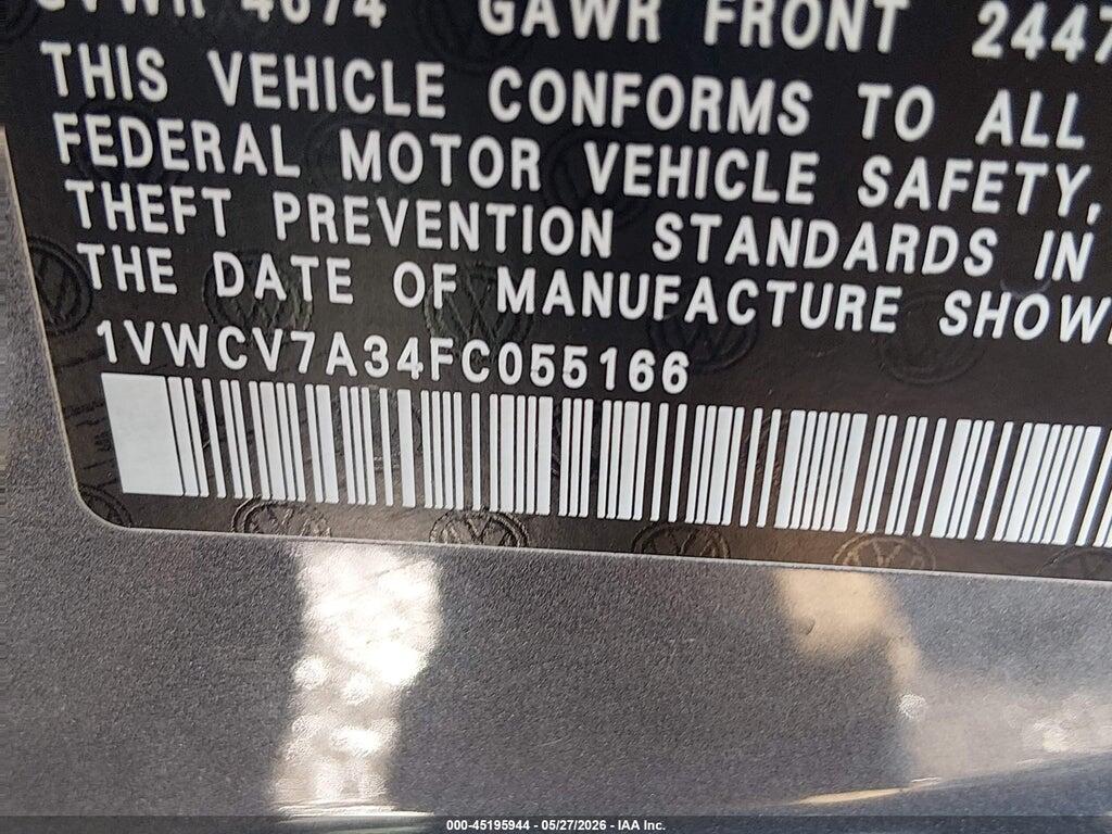 1VWCV7A34FC055166 2015 VOLKSWAGEN PASSAT photo no. 9