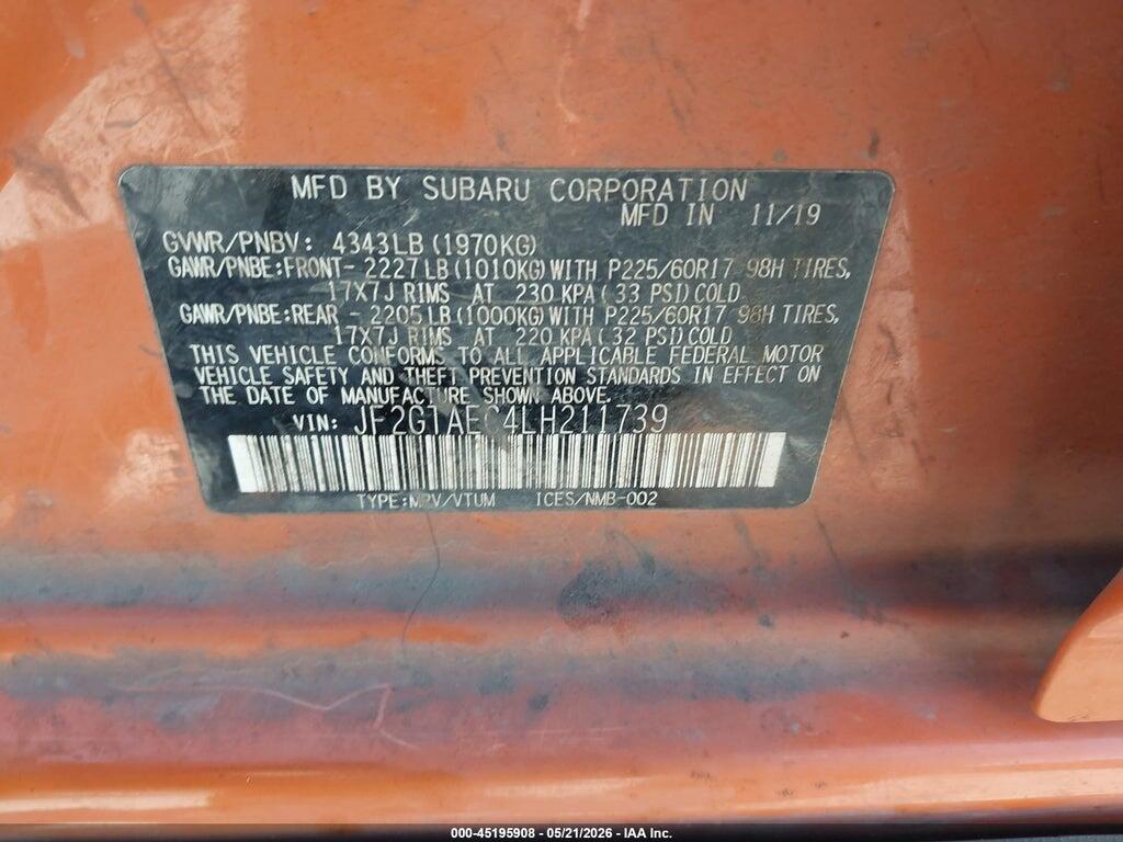JF2GTAEC4LH211739 2020 SUBARU CROSSTREK photo no. 9