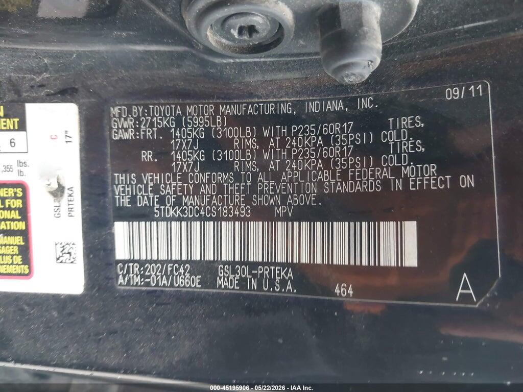 5TDKK3DC4CS183493 2012 TOYOTA SIENNA photo no. 9