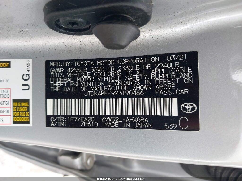JTDKAMFP9M3190466 2021 TOYOTA PRIUS PRIME photo no. 9