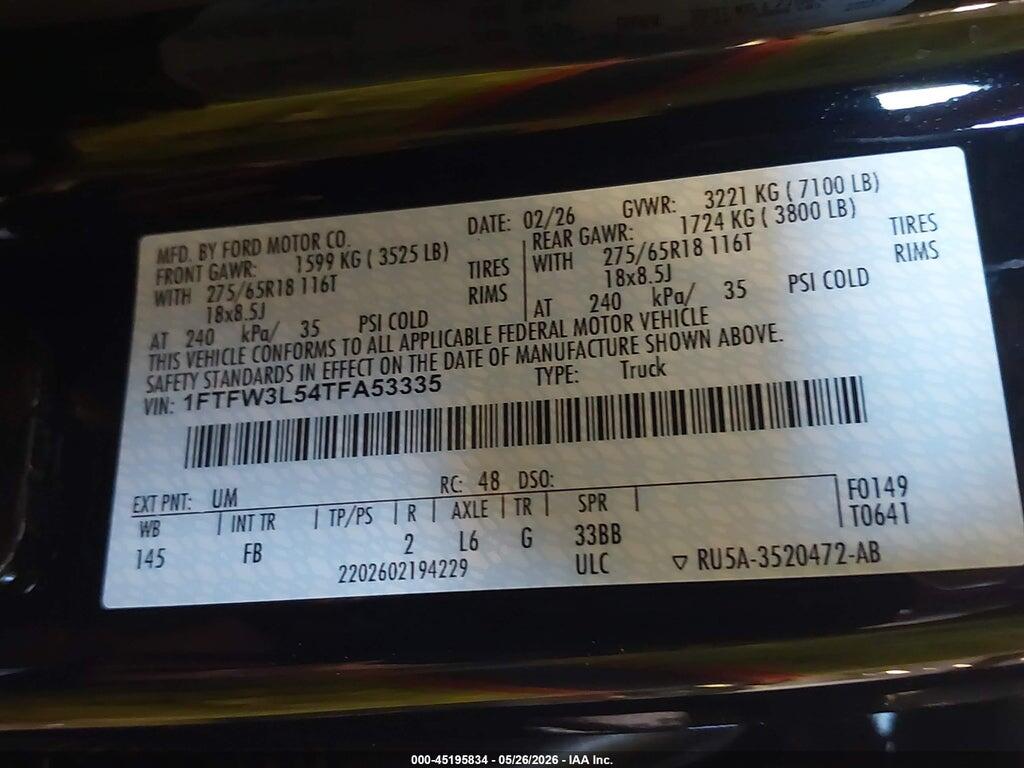 1FTFW3L54TFA53335 2026 FORD F-150 photo no. 9