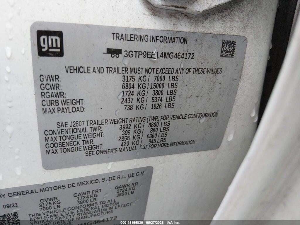 3GTP9EEL4MG464172 2021 GMC SIERRA 1500 photo no. 9