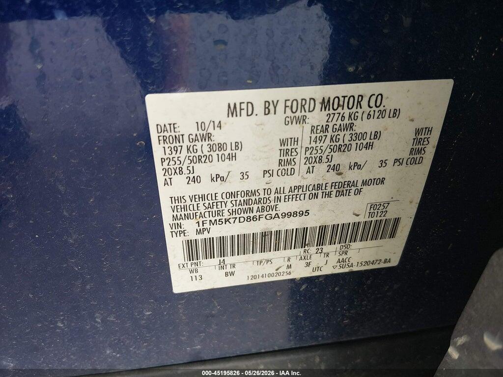1FM5K7D86FGA99895 2015 FORD EXPLORER photo no. 9