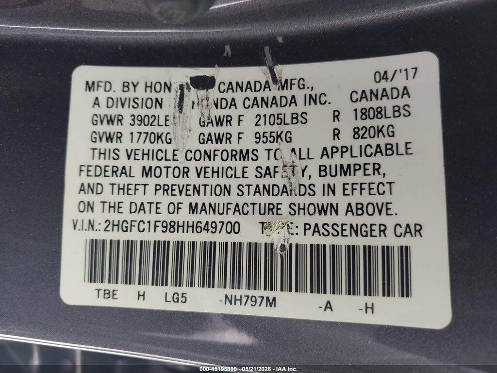 2HGFC1F98HH649700 2017 HONDA CIVIC photo no. 9