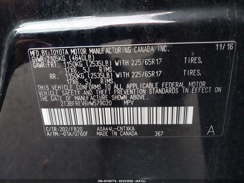2T3BFREV6HW579020 2017 TOYOTA RAV4 photo no. 9