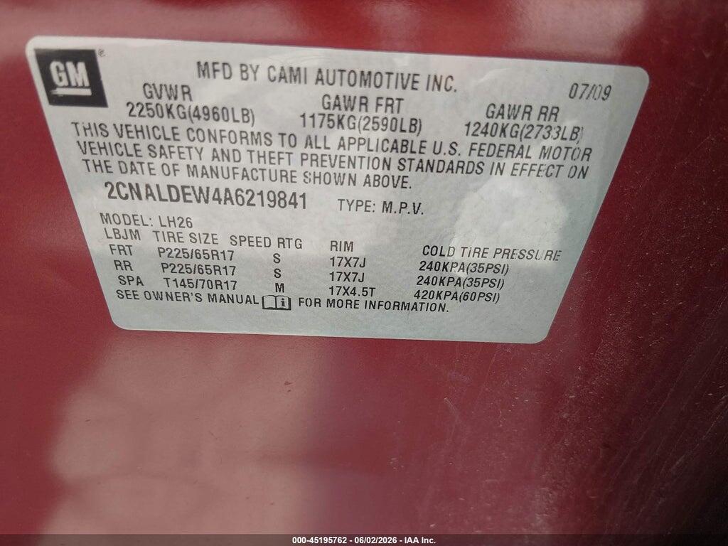2CNALDEW4A6219841 2010 CHEVROLET EQUINOX photo no. 9