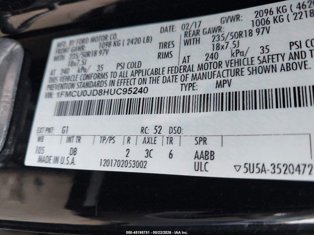 1FMCU0JD8HUC95240 2017 FORD ESCAPE photo no. 9