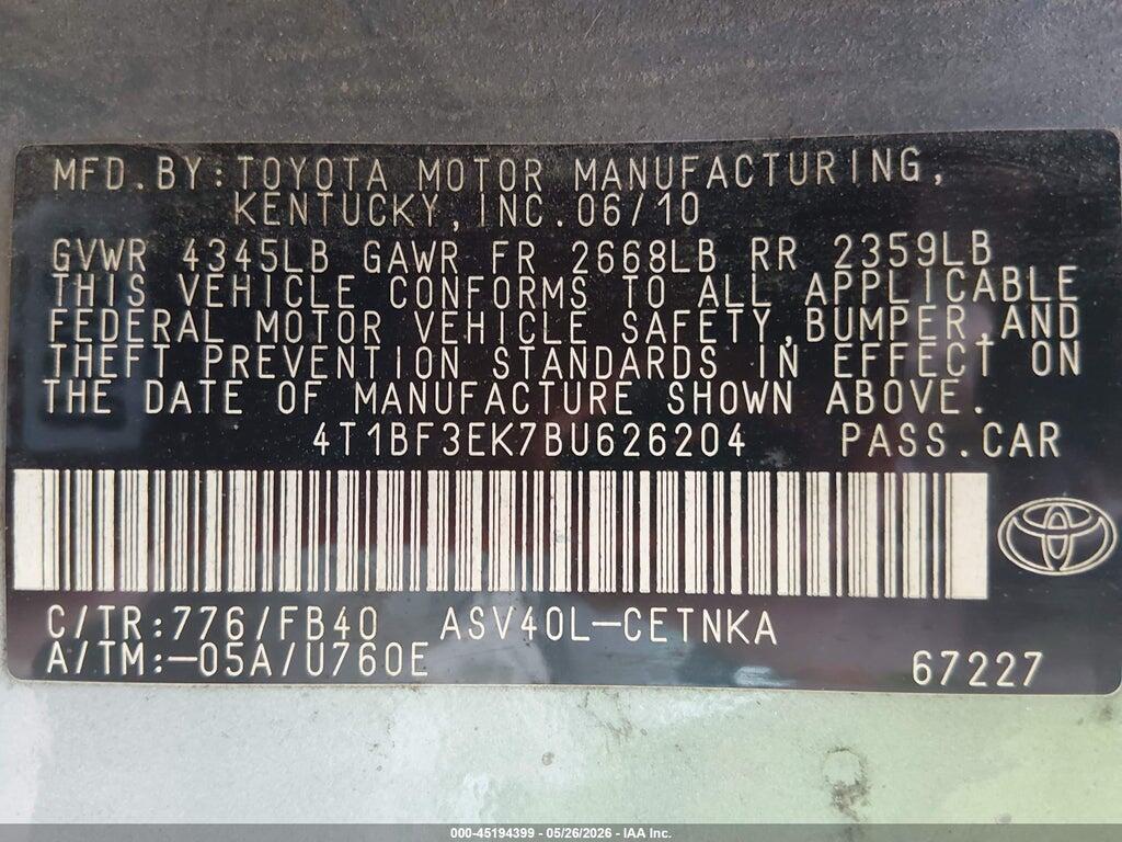 4T1BF3EK7BU626204 2011 TOYOTA CAMRY photo no. 9