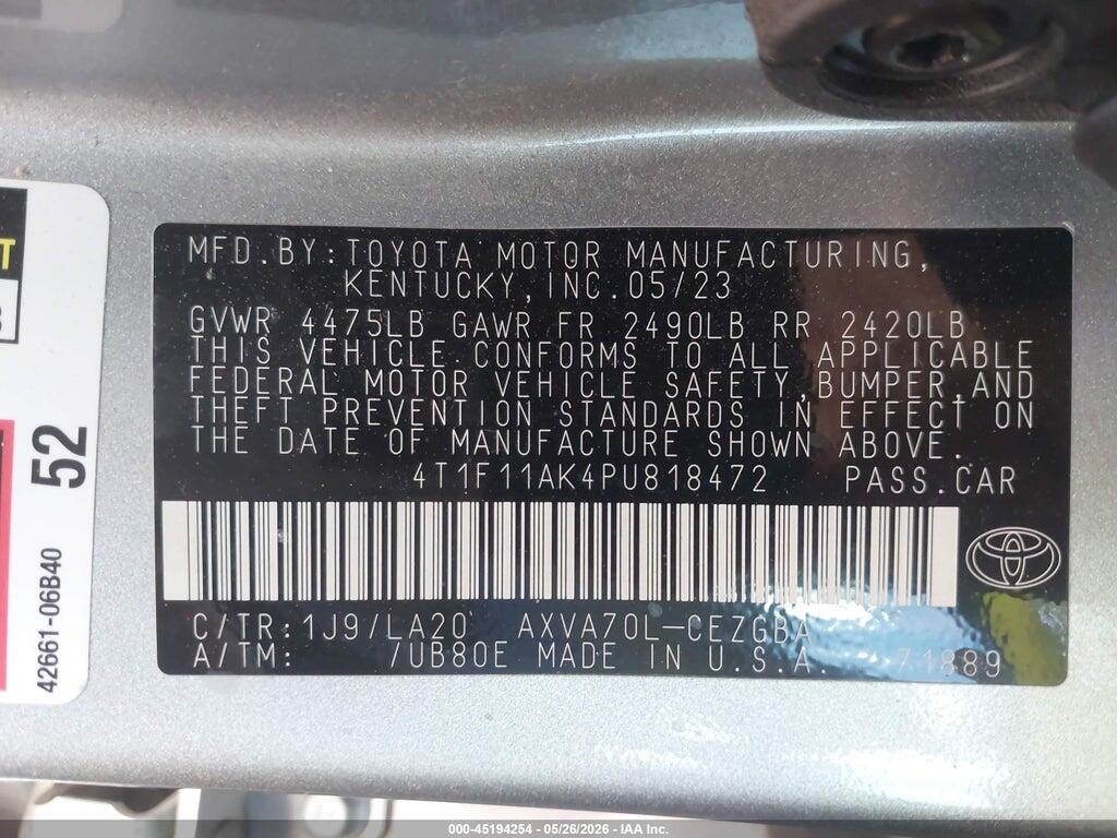 4T1F11AK4PU818472 2023 TOYOTA CAMRY photo no. 9