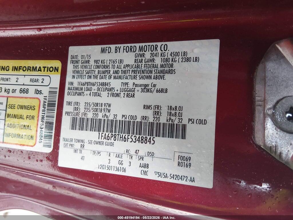 1FA6P8TH6F5348845 2015 FORD MUSTANG photo no. 9