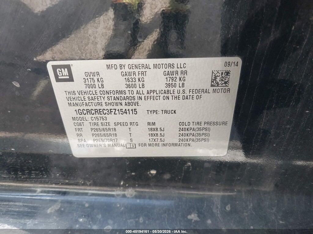 1GCRCREC3FZ154115 2015 CHEVROLET SILVERADO 1500 photo no. 9