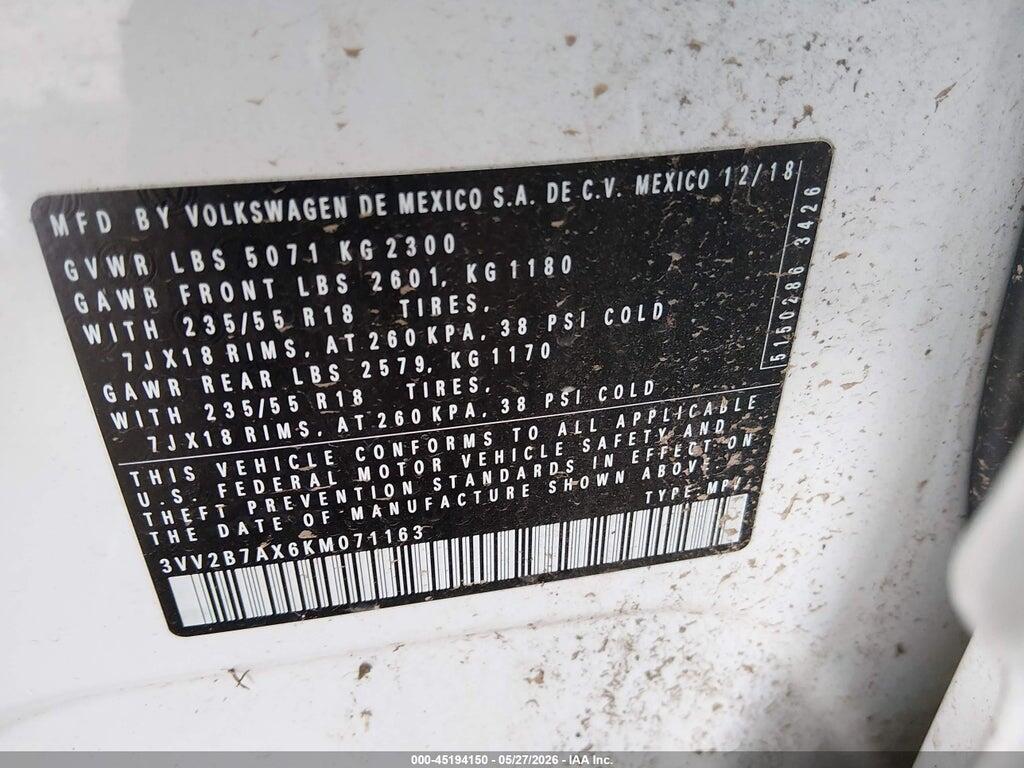 3VV2B7AX6KM071163 2019 VOLKSWAGEN TIGUAN photo no. 9