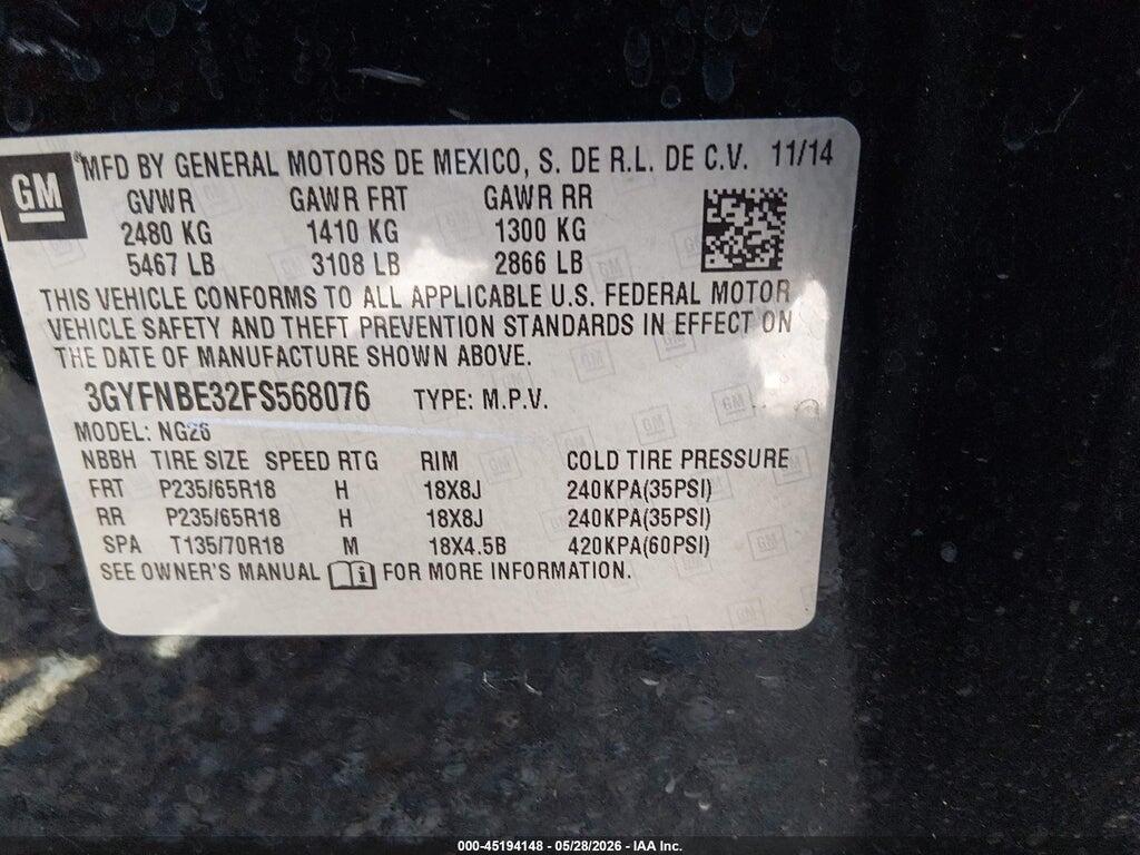 3GYFNBE32FS568076 2015 CADILLAC SRX photo no. 9