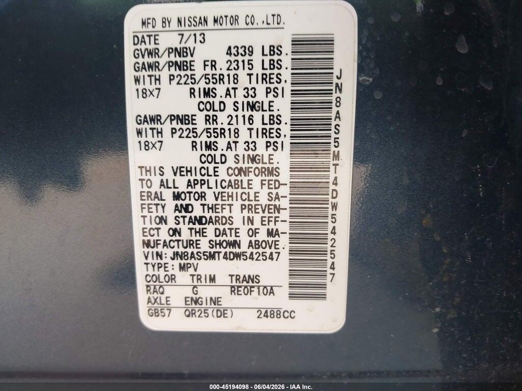 JN8AS5MT4DW542547 2013 NISSAN ROGUE photo no. 9