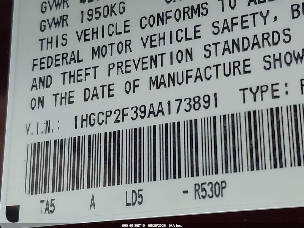 1HGCP2F39AA173891 2010 HONDA ACCORD photo no. 9