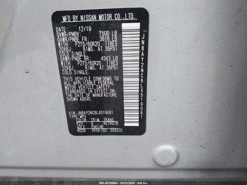 JN8AY2NC6LX519081 2020 NISSAN ARMADA photo no. 9