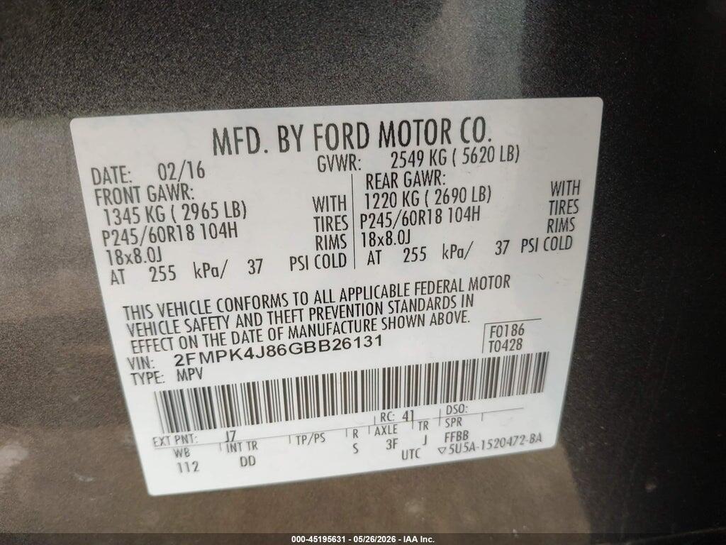 2FMPK4J86GBB26131 2016 FORD EDGE photo no. 9