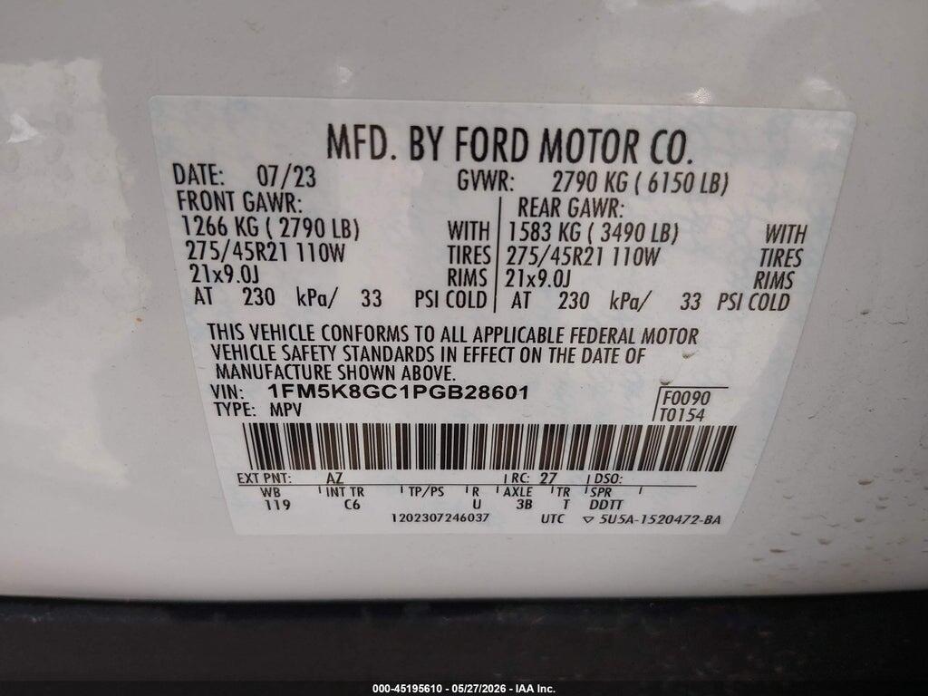 1FM5K8GC1PGB28601 2023 FORD EXPLORER photo no. 9