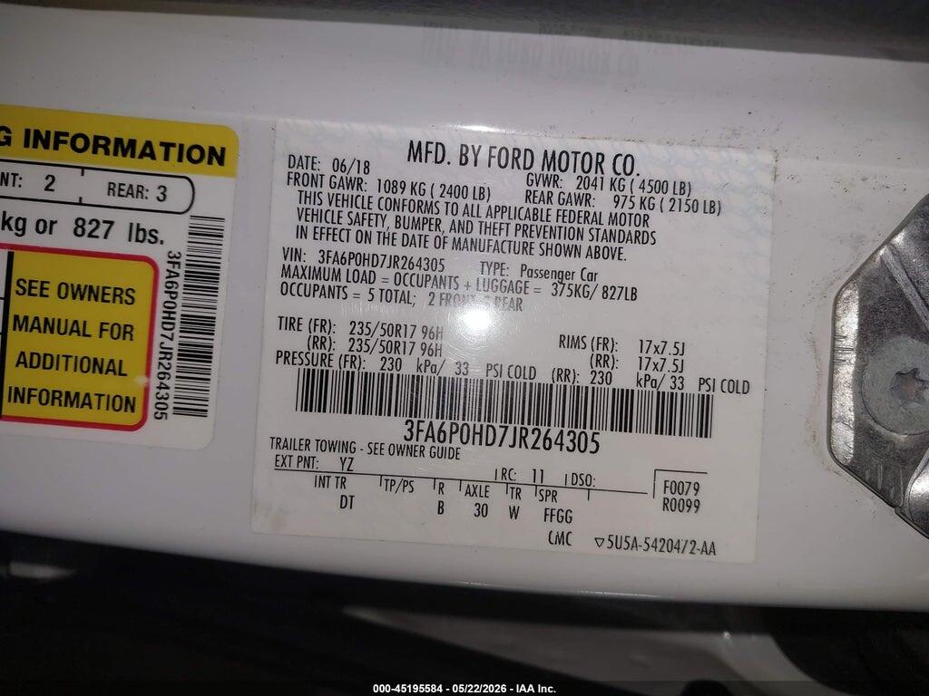 3FA6P0HD7JR264305 2018 FORD FUSION photo no. 9