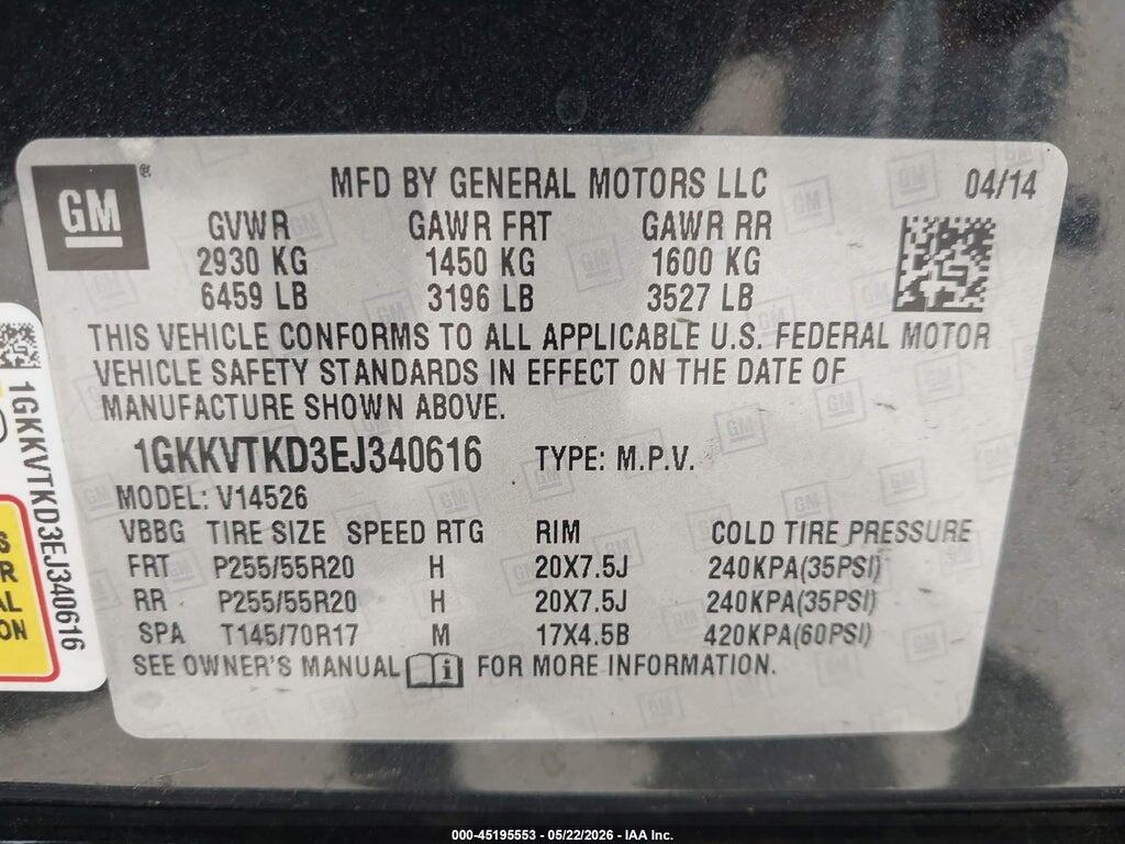 1GKKVTKD3EJ340616 2014 GMC ACADIA photo no. 9