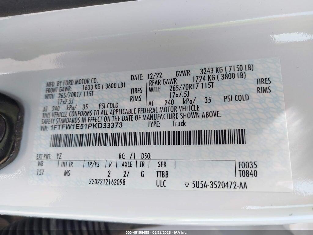 1FTFW1E51PKD33373 2023 FORD F-150 photo no. 9