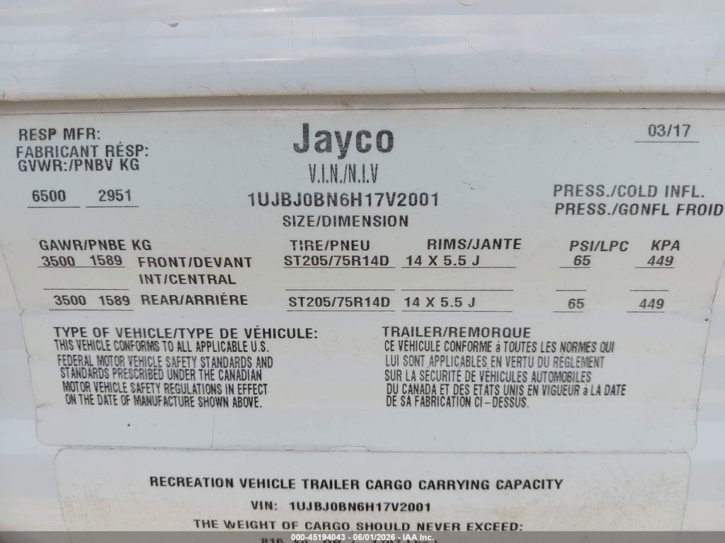 1UJBJ0BN6H17V2001 2017 JAYCO JAY FLIGHT SLX 264BHW TRAVEL TRAILER photo no. 9